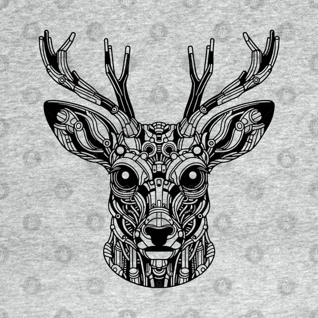 Biomechanical Deer: An Advanced Futuristic Graphic Artwork with Abstract Line Patterns by AmandaOlsenDesigns